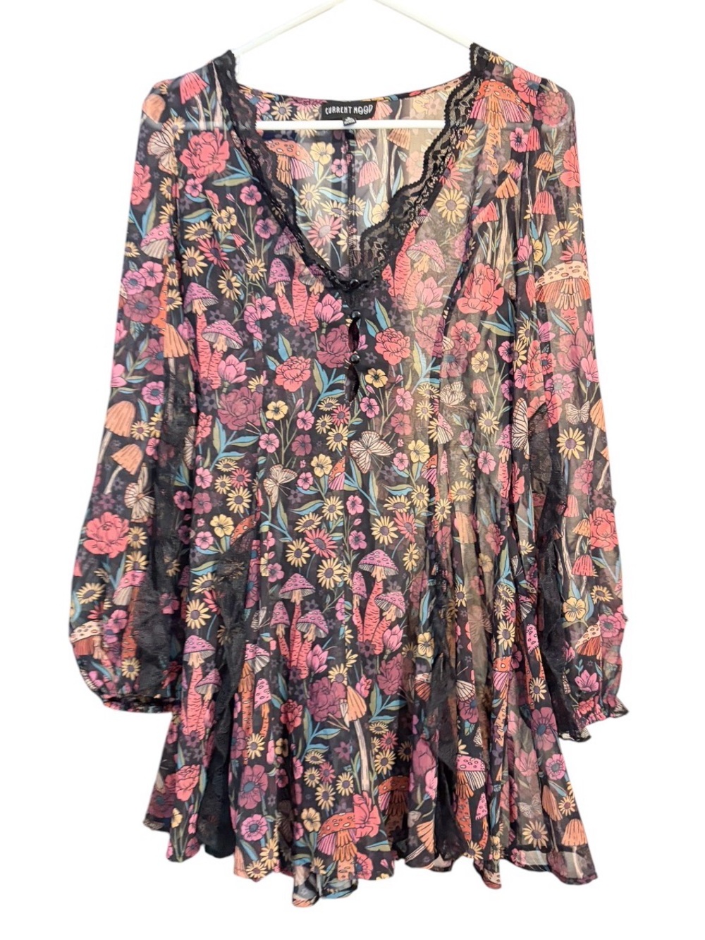 Current Mood Mushroom Floral Dress S Whimsigoth Fairy Grunge Witchy Lace Mini